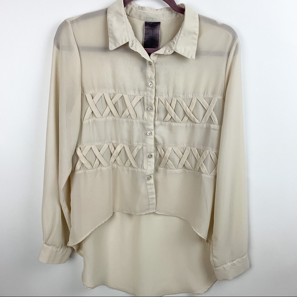 Moon Collection Sheer Ivory Lace Hi-Lo Blouse, Med
